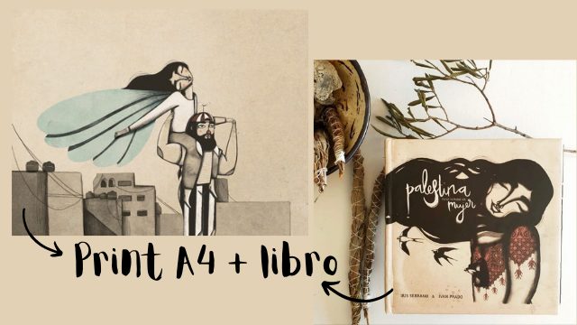 طباعة A4 "Flying Girl" بواسطة Iris Serrano + الشحن إلى شبه الجزيرة + كتاب فلسطين له اسم امرأة