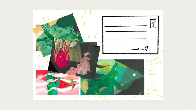 4 ilustrações em formato de postal