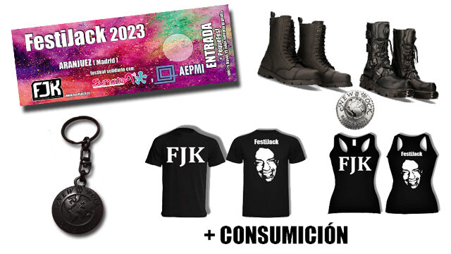 Pack Entrada + camiseta FJK + consumición + sorteo botas New Rock + llavero
