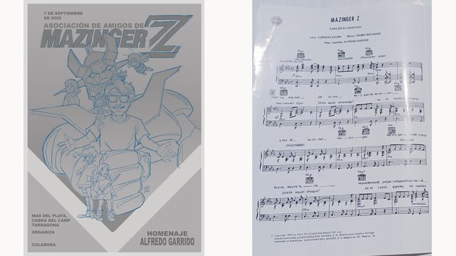 Cartel Homenaje realizado por Mo Caró + Copia partitura original Mazinger