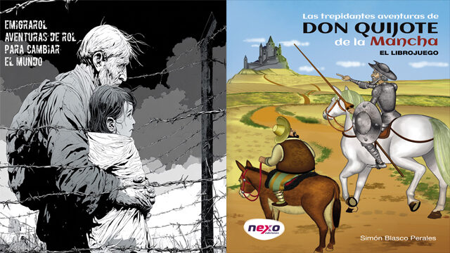 Un libro de Emigrarol y un libro de Las trepidantes aventuras de don Quijote de la Mancha