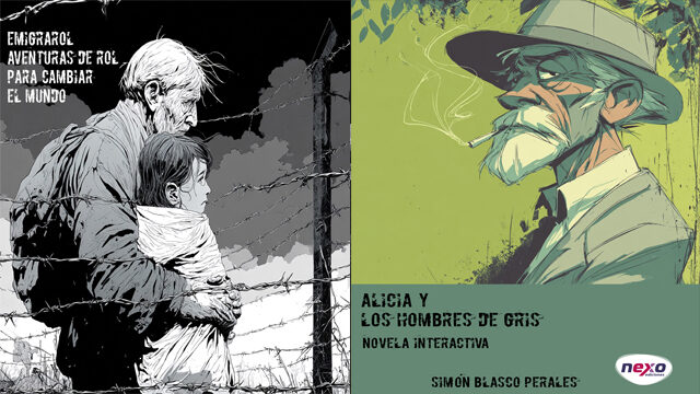 Un libro de Emigrarol y un libro de Alicia y los hombres de gris