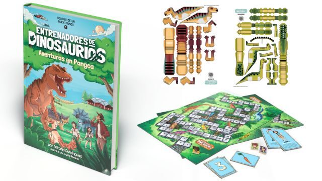 Entrenadores de dinosaurios. Pack iguanodonte con juego de mesa Dinosaurios y escaleras.