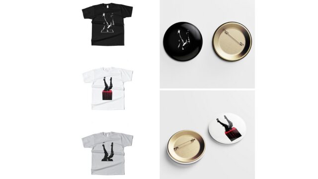 Camiseta, cartel y chapa