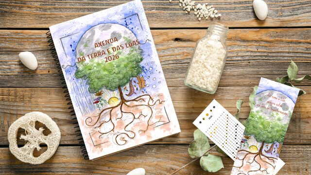Axenda da Terra e das Lúas 2026 + marcapáxinas ilustrado