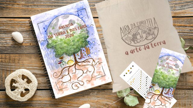 Axenda da Terra e das Lúas 2026 + marcapáxinas ilustrado + bolsa algodón