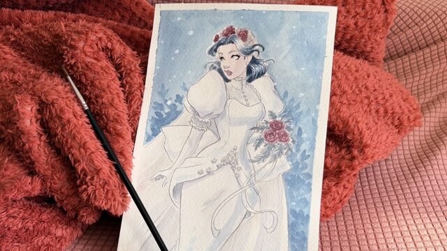 Original a acuarela de Victoria vestida de novia