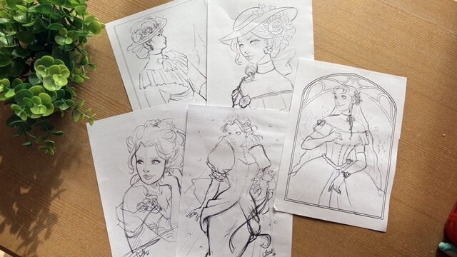 Pack 5 láminas con los bocetos dedicados