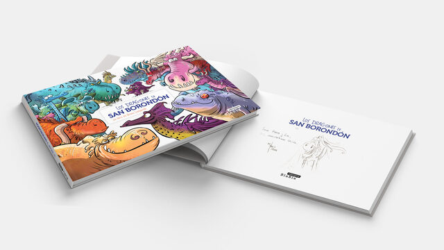 Libro 1 de la saga: "Los dragones de San Borondón" con dedicatoria dibujada.