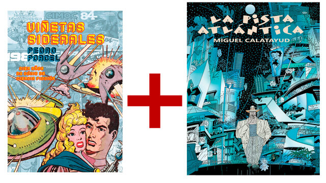 1 libro de 'Viñetas siderales' firmado + 1 ejemplar de 'La pista atlántica' + 1 postal Calatayud