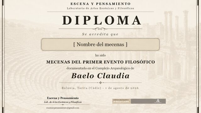 Diploma "Mecenas de primer evento filosófico en la historia de Baelo"
