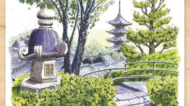 Nivel Shōgun: Acuarela Original 3 "Los Tejados de Kyoto" 