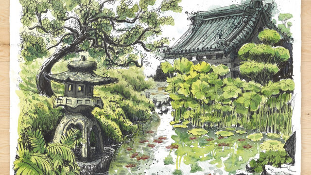 Nivel Shōgun: Acuarela Original 4 "El Estanque de Carpas" 