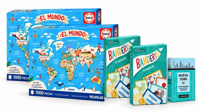 PACK 2 PUZZLES  + 2 BANDERIS + CAJA NY
