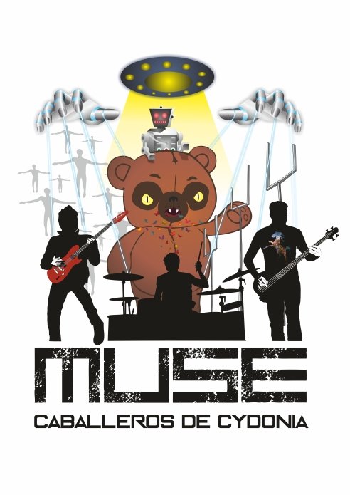 Ilustración para el diseño de la camiseta exclusiva, con diferentes motivos y detalles de la historia de la banda.