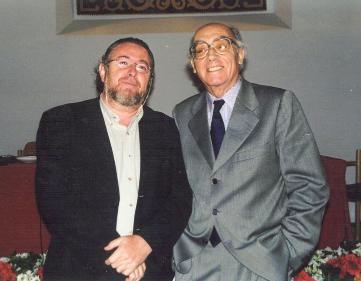 Ángel Alcalde y José Saramago en un acto de la UCLM