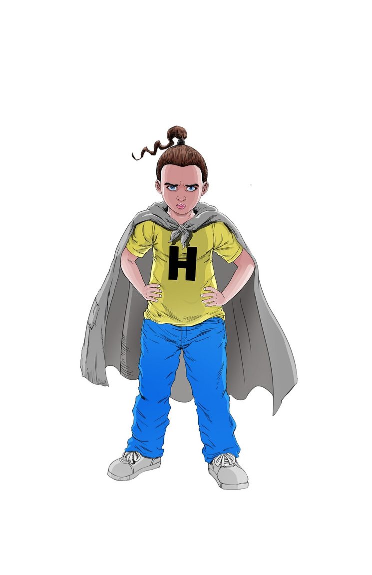 Niña H con su, ejem, supertraje