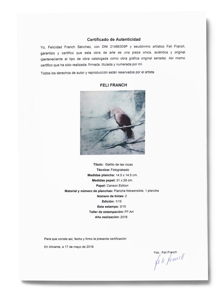 Certificado del grabado