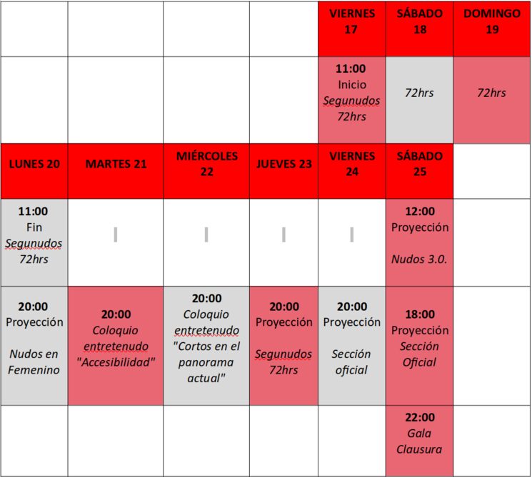 Calendario previsto