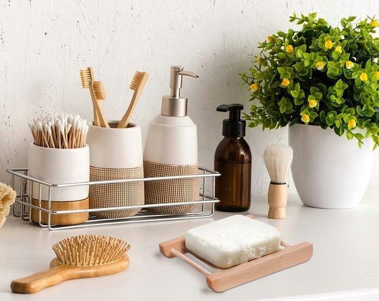 detalle de jabonera de madera, no incluye el conjunto de baño
