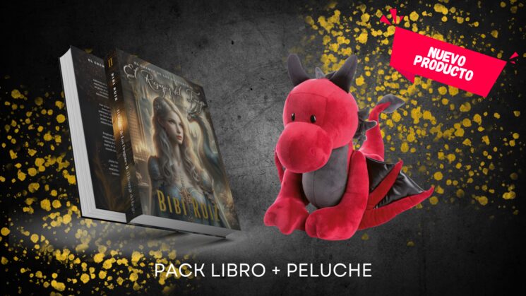Pack que incluye dragón de peluche y libro.