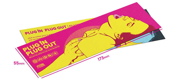 ¿Características?: 173x55mm con impresión a color a dos caras en papel estucado mate de 300g/m2 con laminado brillo —calidad *premium*, para que no desentone con el libro—.