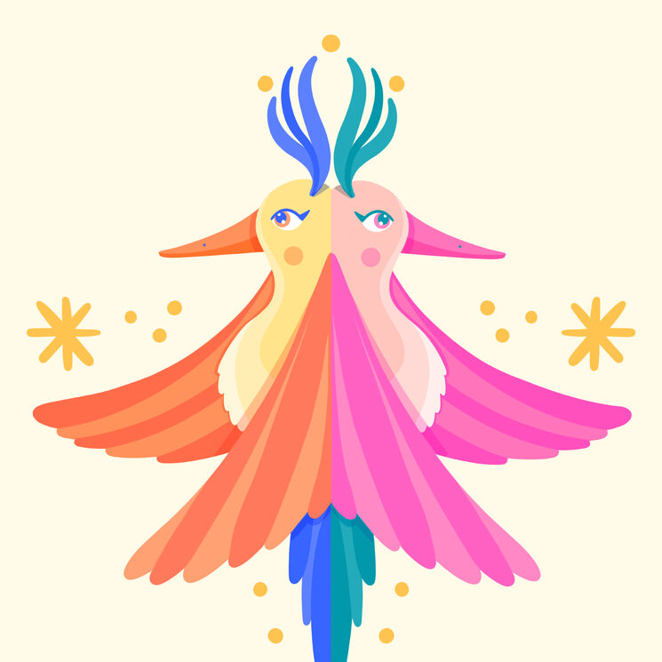 Detalle de los pajaritos del logo diseñados por Holi Mona 💖