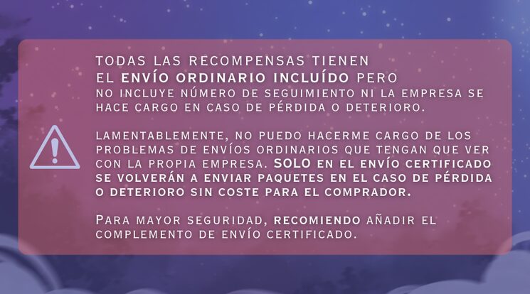 Advertencia sobre envíos