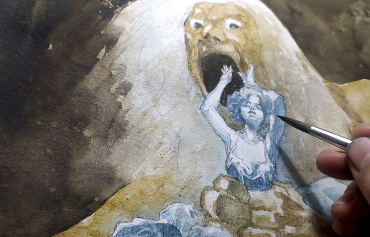 Detalle del proceso creativo de la ilustración de cubierta.
