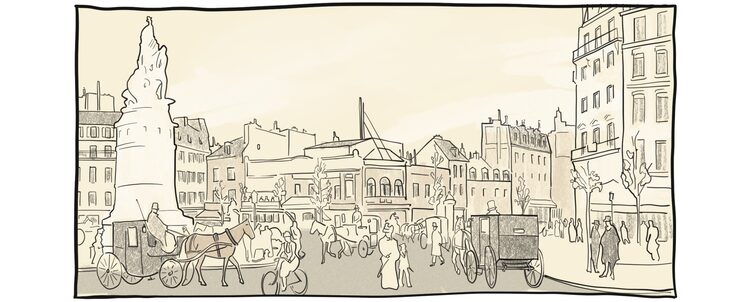La parisina Place Clichy en el cómic con su aspecto en la época