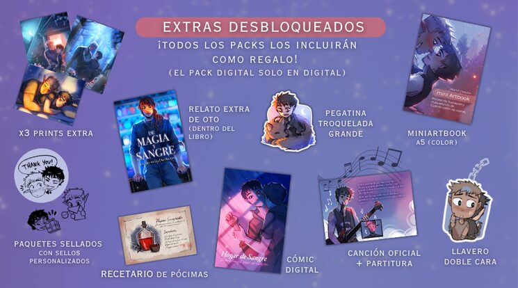 Lista de recompensas extras que incluirán los packs