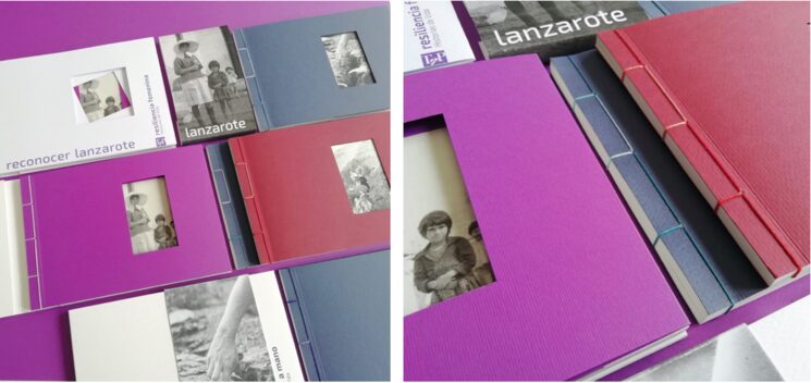 La maqueta del nuevo cuaderno Resiliencia Femenina con los otros cuadernos temáticos de Reconocer Lanzarote