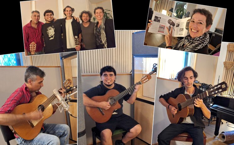 Grabando con los guitarristas  Mariano Olivera, Nico Pérez y Santi Carbone