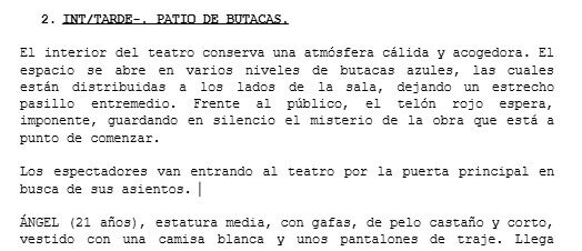 ESCENA 2. INT/TARDE-. PATIO DE BUTACAS
