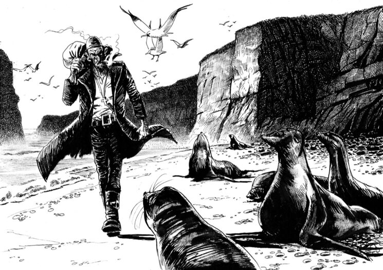 Bill el Largo camina por la costa en dirección al pueblo llamado Hangman´s head mientras unas cuantas focas le contemplan con ojos curiosos. Estaban esperando su llegada.