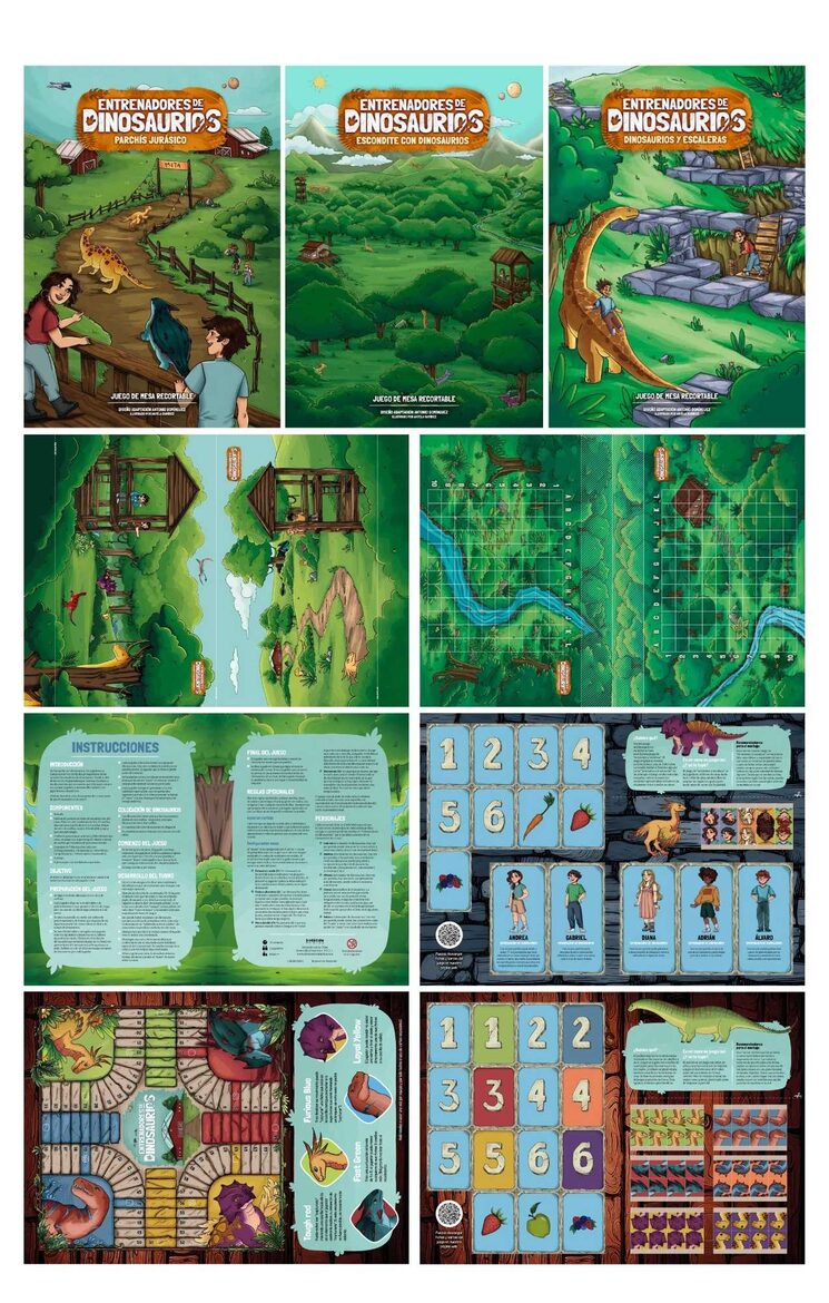 Ejemplos no definitivos de portadas y arte tal cual va maquetado en A3 (son muestras mezcladas de los tres juegos de mesa).