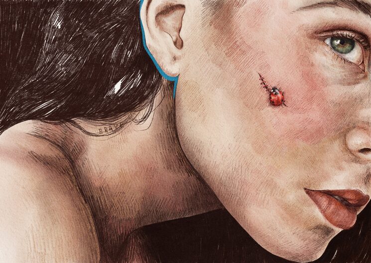 ilustración a color detallada, doble página