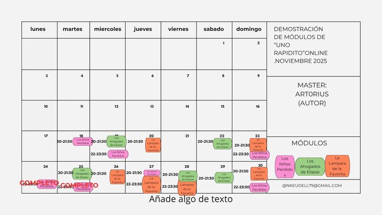 CALENDARIO DE DEMOSTRACIONES ONLINE-NOVIEMBRE DEL 2025