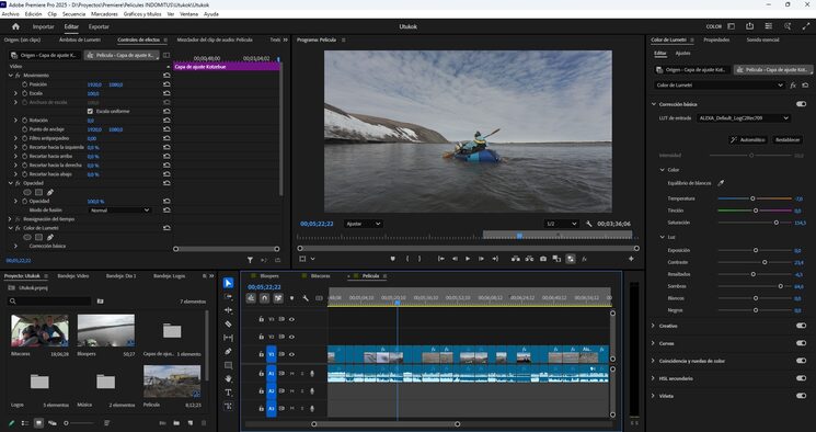 Captura de pantalla del entorno de trabajo en Premiere