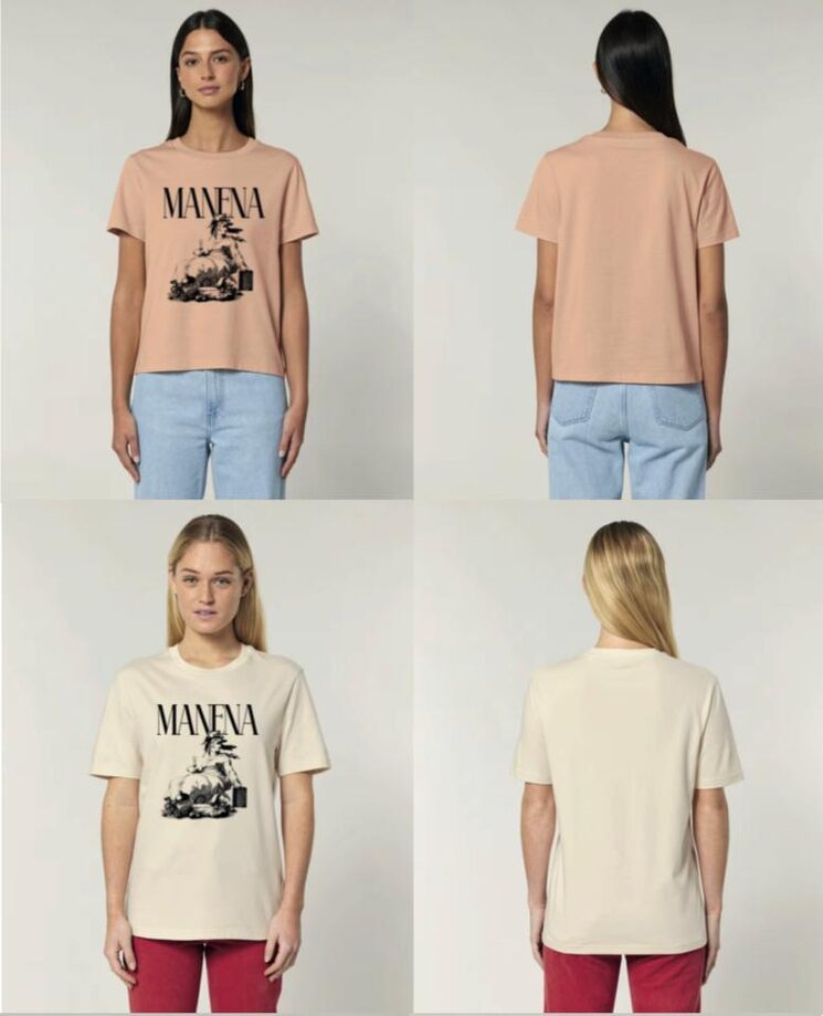 T-shirts with cover design. Two colors: salmon and natural
