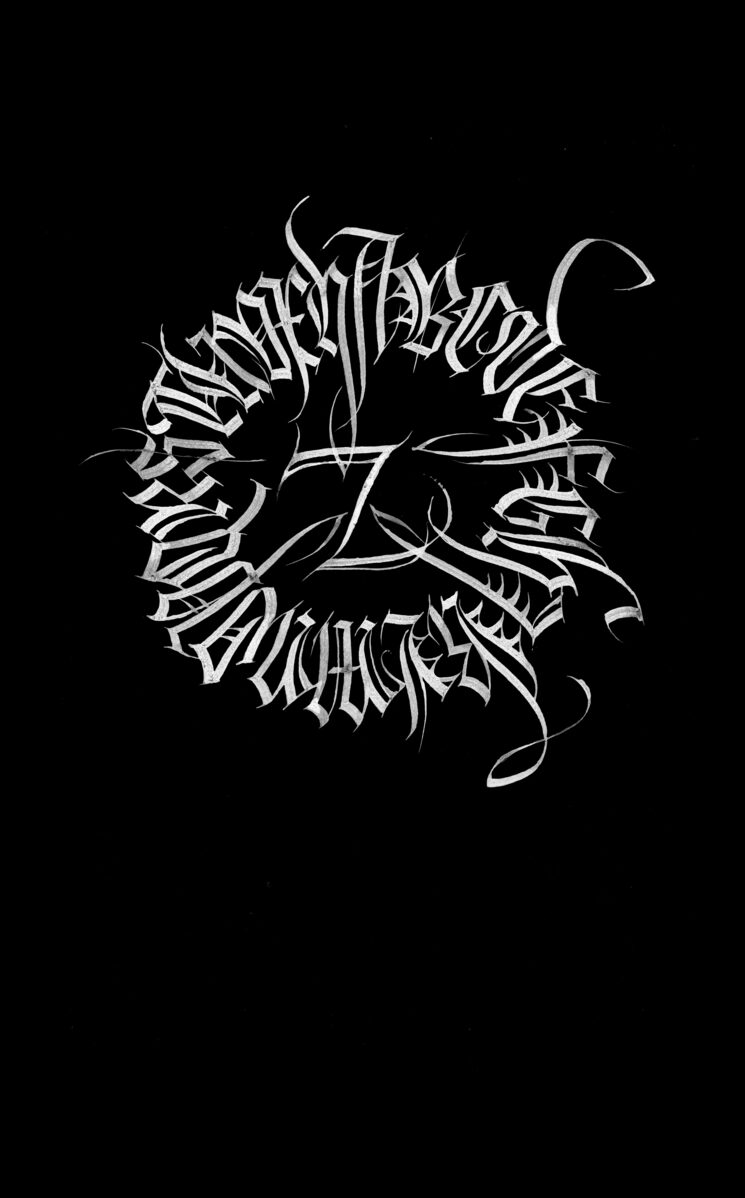 Oriol Miró. Círculo Mayúsculas gòticas Koch. Caligrafía original, plumilla metálica, gouache sobre papel. Medidas aprox 20x30 cm. 