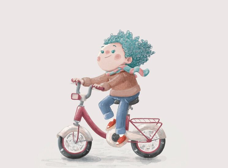 Mona en su bicicleta