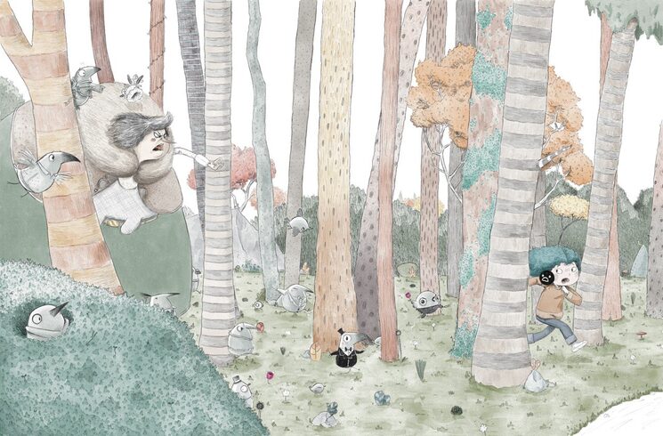 Mona perseguida por el bosque