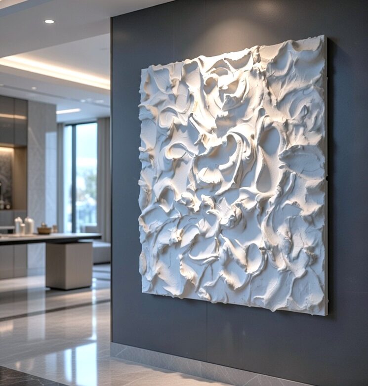 Obra 3D con espuma proyectada en espacio.