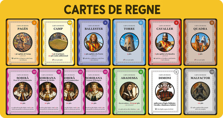 10 tipus de Cartes de Regne, amb un total de 54 unitats