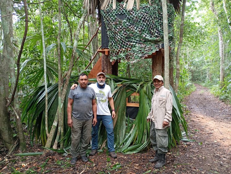 Primer hide con cristal espía en Dos Lagunas instalado por personal de la reserva y Photo Logistics