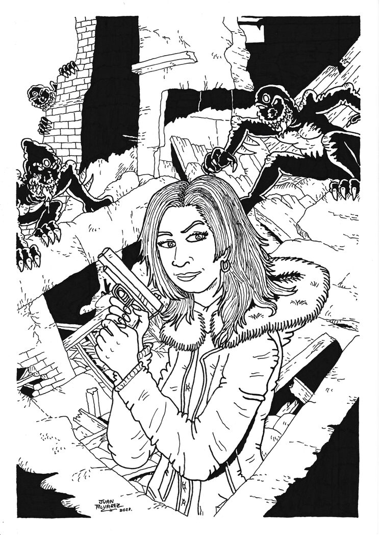 Ilustración 01 original a tinta de la galería de extras del cómic