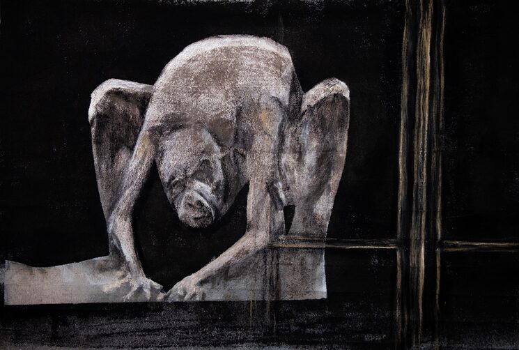 El Hombre-Cerdo, pose. Arte conceptual original por Joaco Vigil.