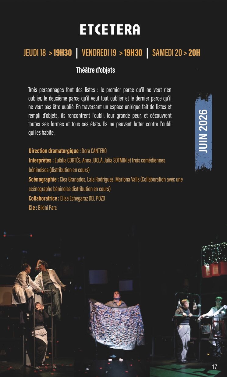Programa de mà del Dayihoun-Théâtre (Benín), on Etcètera forma part de la seva programació internacional (juny 2026).