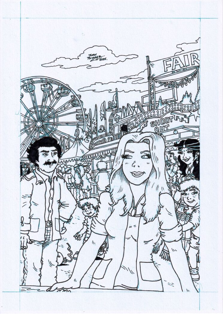 Ilustración poster realista 3 original a tinta sobre blue copy